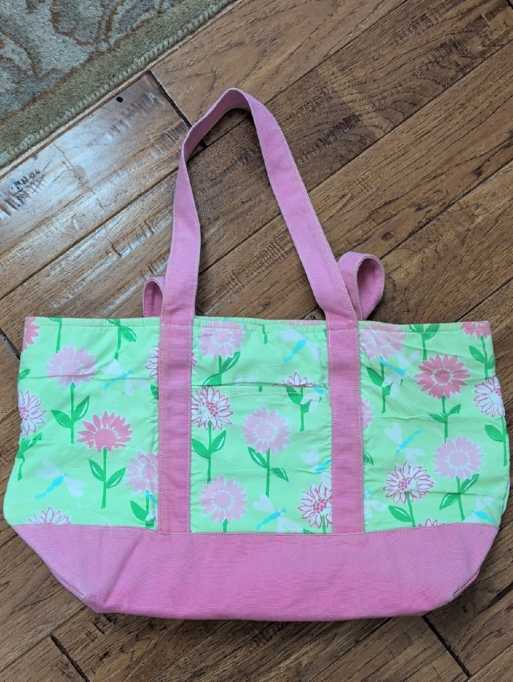 Lilly Pulitzer Cotton Canvas Vintage Pink & Green Floral Tote Bag White Label